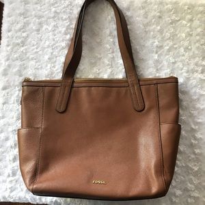 Fossil Leather Tote Zipper Pocket Brown